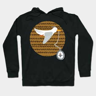 Funny seagull fleeing with compass in beak Hoodie